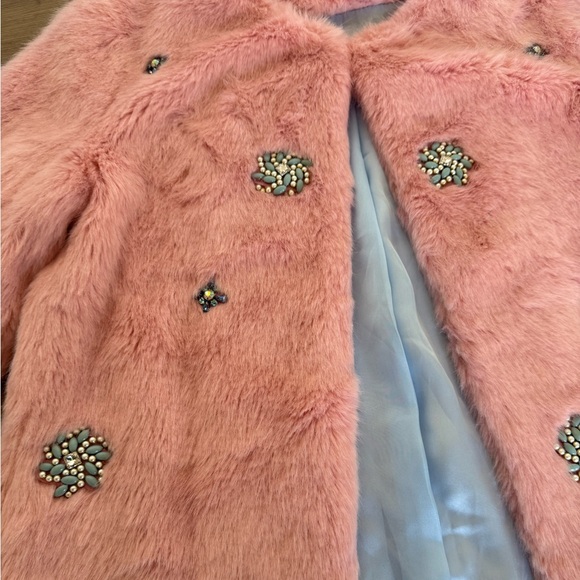 Zara Pink & Blue Embellished Faux Fur Lined Classic Jacket Size Extra Small - Picture 3 of 7